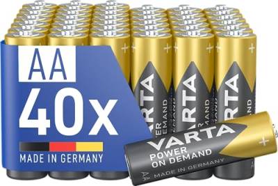 VARTA Batterien AA, 40 Stück, Power on Demand, Alkaline, 1,5V, Vorratspack in umweltschonender Verpackung, ideal für Computerzubehör, Smart Home Geräte, Made in Germany [Exklusiv bei Amazon] von Varta