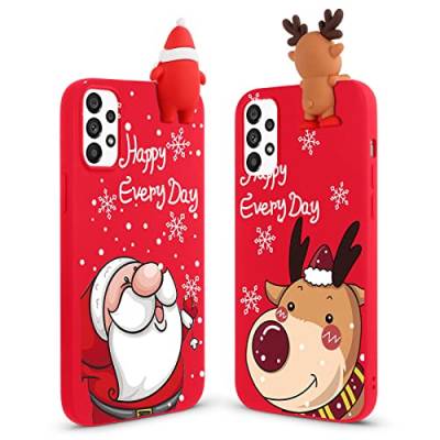 Vauki 2 Stück Hülle für Samsung Galaxy A53 5G, Rot Weihnachten Silikon Handyhülle mit Süß Muster 3D Slim Case Cover Cartoon Tiere Puppe Motiv Schutzhülle, Hirsch Weihnachtsmann für Samsung A53 5G 6,5" von Vauki