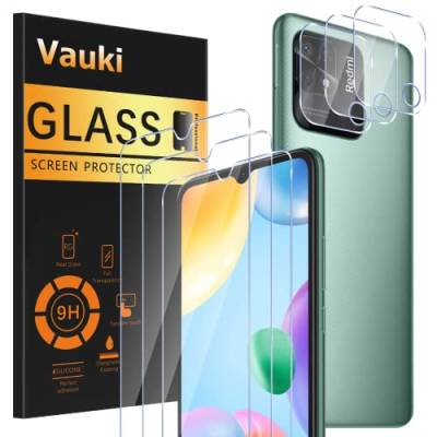 Vauki [3 Stück Schutzfolie für Xiaomi Redmi 10C/Xiaomi Poco C40/10 Power mit 3 Kamera Schutzglas,9H Härte Transparent HD Displayschutzfolie,Blasenfrei,Kratzfest,Schutzfolie für Redmi 10C 6.71 Zoll von Vauki