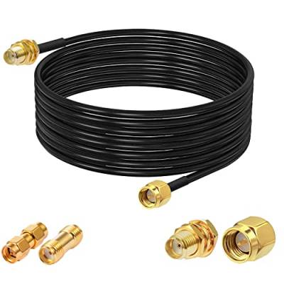 Vecys SMA-Kabel SMA-Stecker auf SMA-Buchse Bulkhead RG174 16.4ft /5M HF-Koaxialkabel + 2 Stück SMA-Adapter-Kits für Router-Antennen-Signalverstärker-Wireless-Adapter von Vecys