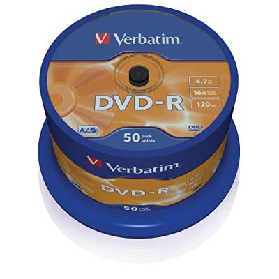 Verbatim® DVD-R, Spindel, einmalbeschreibbar, 4,7 GB, 16 x (50 Stück), Sie erhalten 1 Packung á 50 Stück von Verbatim