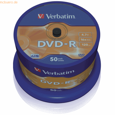 Verbatim DVD-Rohlinge DVD-R 4,7GB/16x auf Spindel VE=50 Stück von Verbatim