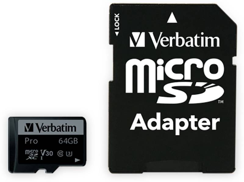 VERBATIM MicroSDXC Card Pro, 64 GB, Class 10, inkl. Adapter von Verbatim