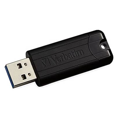 Verbatim PinStripe USB-Stick, 128GB, USB 3.2 Gen 1, USB Speicherstick, externer Speicher für Laptop Notebook Ultrabook TV Autoradio, USB-3, Datenstick mit Schiebemechanismus, schwarz von Verbatim