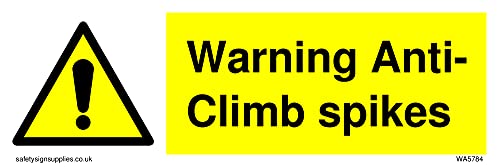 Warndreieck mit Aufschrift"Warning Anti-Kletter-Spikes with exclamation in Warning Dreieck, 150 x 50 mm, L15 von Viking Signs