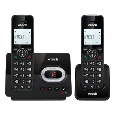 VTech CS2051 Schnurloses Telefon mit Anrufbeantworter und 2 Mobilteilen, ECO+ Modus, Seniorentelefon, Festnetz, Anrufblockierung, Freisprechfunktion, große Tasten, 1-zeilige Anzeige, Schwarz von Vtech