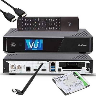 VU+ UNO 4K SE - UHD HDR 1x DVB-S2 FBC Sat Twin Tuner E2 Linux Receiver, YouTube, Satellit Festplattenreceiver, CI + Kartenleser, Media Player, USB 3.0, EasyMouse HDMI-Kabel, 1TB HDD, 150 Mbit WiFi von Vu Plus