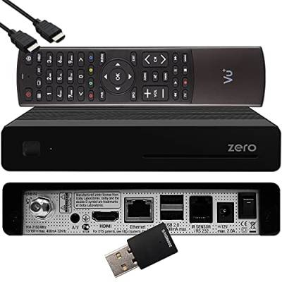 VU+ Zero HW Version 2 - 1x DVB-S2 Full-HD Sat Tuner E2 Linux Receiver, YouTube, Satellit Receiver mit Aufnahmefunktion, Kartenleser, Media Player, EasyMouse HDMI-Kabel & 300 Mbits WiFi Stick, schwarz von Vu Plus
