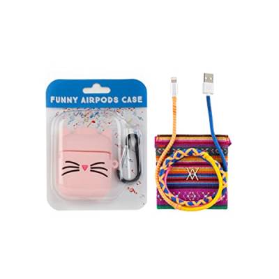 Airpods Schutzhülle in Form Katze Rosa + USB-Lightning-Datenkabel Lachsgarn von WONDEE
