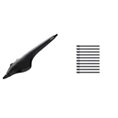 Wacom KP400E Airbrush Pen, drahtlos, Schwarz & ACK22211 Set mit 10 Standard-Spitzen für Pro Pen 2, Schwarz von Wacom