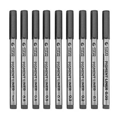 9 Stück Wasserbasis Pen Brush Set Wasserdichte Fine Line Pen Micron Tintenschreiber Archival Ink Micro Stifte 0.05~0.8 mm für Zeichnung Skizzieren schwarze Tinte von STA von Walfront