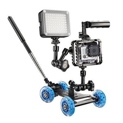 Walimex Pro Dolly Action Set GoPro I inkl. Kameradolly, Aptaris Cage für GoPro, Gelenkarm und Video LED 80 von Walimex pro