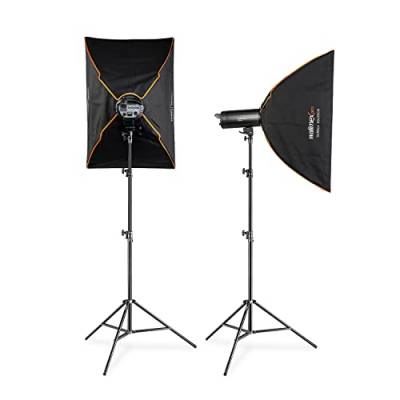 Walimex Pro Stager 600 HSS Set Double - leistungsstarker Studioblitz mit 2,4 GHz Empfänger, HSS-Modus, 600 Ws, Kurze Abbrennzeit, LED-Einstelllicht, für Profifotografen von Walimex pro