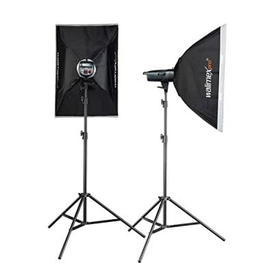 Walimex pro Emerger 400 Set Double - leistungsstarke Studio Blitzleuchte mit 2,4 GHz Empfänger, 400 Ws, kurzer Wiederaufladezeit, LED-Einstelllicht, 16 Kanäle und 4 Gruppen, kompakt und mobil von Walimex pro