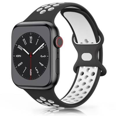 Wanme Armband für Apple Watch 49mm 45mm 44mm 42mm 41mm 40mm 38mm Armband, Weiches Silikon Ersatzarmband für iWatch/Apple Watch Series 9 8 7 6 5 4 3 2 1 SE Ultra (42/44/45/49mm, Schwarz/weiß) von Wanme