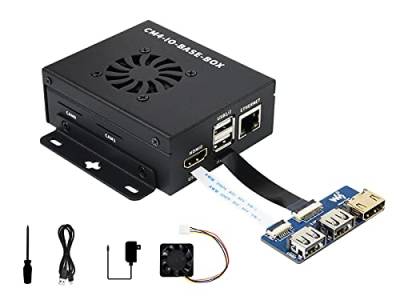 Mini-Computer Basierend auf Raspberry Pi Compute Module 4 (Nicht Enthalten), Waveshare CM4-IO-BASE-B Innen, Metallgehäuse, mit Lüfter, USB HDMI Adapter, FFC Kabel, USB-A auf USB-C Kabel usw. von Waveshare