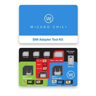 Wicked Chili 8in1 SIM Karten Adapter Aufbewahrung Set/Nano Micro Standard Karte + Simkarten Nadel für Handy, Tablet, Smartphone, Mobiler WLAN Router, LTE Reiserouter, Surfstick, Phone, Stanze von Wicked Chili