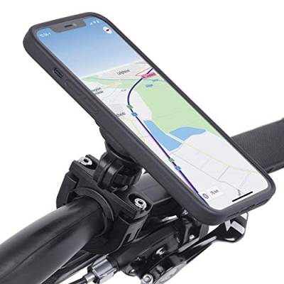 Wicked Chili QuickMOUNT Fahrrad Halterung kompatibel mit iPhone 12 Pro Max (6,7 Zoll) - Fahrrad Motorrad Lenker Adapter + Outdoor Case + Sicherungsband (360° - für 22-32 mm Lenker) schwarz von Wicked Chili
