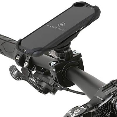 Wicked Chili QuickMOUNT Fahrrad Halterung kompatibel mit iPhone XS und iPhone X - Fahrrad Motorrad Lenker Adapter + Outdoor Case + Sicherungsband (360° drehbar - für 22-32 mm Lenker) schwarz von Wicked Chili