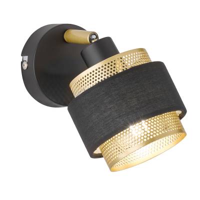 Wandlampe, Stahl Textil, schwarz gold, verstellbar, L 10 cm von Wofi