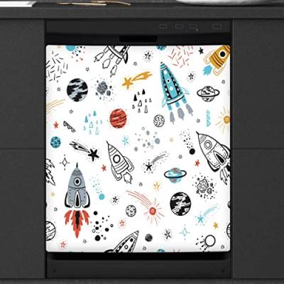 Cartoon Space Geschirrspüler Magnetische Abdeckung Küche Dekor Rakete Planet Galaxy Front Geschirrspüler Kühlschrank Magnetische Abdeckung Aufkleber Gerät Dekorative Abdeckung 23 x 26 Zoll von WowPrint