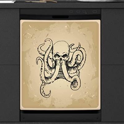 Octopus Skull Geschirrspüler Magnetische Abdeckung Küche Dekor Vintage Octopus Front Geschirrspüler Kühlschrank Magnetische Abdeckung Aufkleber Gerät Dekorative Abdeckung 23 x 26 Zoll von WowPrint