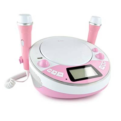 X4-TECH JamBox - CD & Bluetooth Lautsprecher für Kinder - inkl 2X Mikrofone, Sticker-Set und gratis Alarm - rosa von X4 TECH