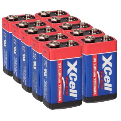 10x XCell Lithium 9V Block Hochleistungs- Batterien für Rauchmelder / Feuermelder - 10 Jahre Batterie Lebensdauer von XCell