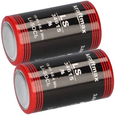 2x Kraftmax Lithium 3,6V Batterie ER34615 D -Zelle LS33600 Mono von XCell