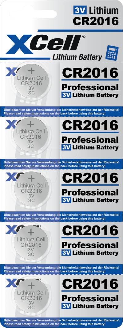 XCELL CR2016 5X - Lithium-Knopfzelle CR2016, 5er Blister von XCell