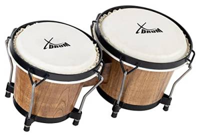 XDrum Bongos Club - 6" Macho und 7" Hembra - Naturfelle - professionelles Stimmsystem - Schwarz satinierte Hardware - Tobacco von XDrum