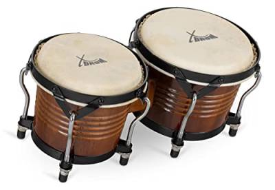 XDrum Bongos Pro Tobacco - 2 Trommeln mit 6,5" (17 cm) und 7,5" (20 cm) Durchmesser - Bongotrommeln mit stimmbaren Naturfellen und Stimmschlüssel - Holztrommeln Braun von XDrum