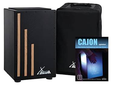 XDrum Cajon Primero Negra - Kistentrommel inkl. Rucksacktasche und Schule - Trommelkiste mit Snare Sound - Holz Drum Kiste mit Gigbag von XDrum