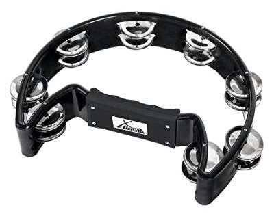 XDrum Hand Tambourin Halbmond Form (Tambourine, 16 Paar verchromte Stahl-Schellen, Kunststoff) schwarz von XDrum