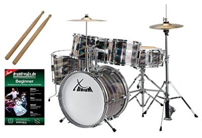 XDrum Junior Pro Kinder Schlagzeug Laser Silver - geeignet von 5-9 Jahren - Drumset mit komplettem Zubehör - inkl. Schule - Silber von XDrum