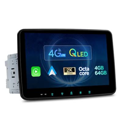 XTRONS 10,1 Zoll drehbares QLED-Display Android 13 Octa Core 4GB 64GB Universal 2DIN Autoradio Integriertes kabelloses CarAutoPlay/Android Auto/DSP/4G LTE GPS-Navigation Optionaler OBD DVR DAB+ von XTRONS