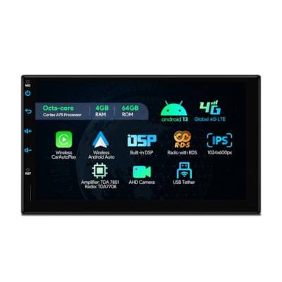 XTRONS 7 Zoll Android 13 Octa Core 4GB 64GB Autoradio Multimedia Player Eingebauter 4G/CarAutoPlay/Android Auto/DSP Unterstützung GPS Pip Bluetooth 5.0 2 Din Universal von XTRONS
