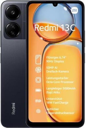 Xiaomi Redmi 13C 4/128GB Dual-SIM Smartphone midnight black EU (MZB0FM7EU) von Xiaomi