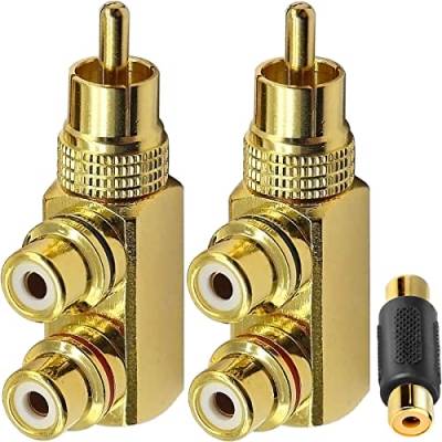 Xiatiaosann Cinch Splitter Audio Stecker Adapter Cinch Verteiler 1 auf 2, 90 Grad Rechtwinkliger RCA Stecker auf 2x RCA Buchsen AV Splitter für Stereo-Audio-Phonokabel, 2 Stück von Xiatiaosann