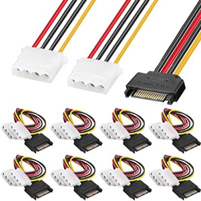 Xiatiaosann Molex SATA Stecker HDD Stromkabel, 8 Stück 2 x 4 Pin Molex Buchse auf 15 Pin SATA Stecker SSD Adapter Kabel, IDE-Y-Splitter-Stromkabel für Festplatte von Xiatiaosann