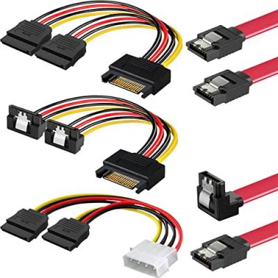 Xiatiaosann SATA Kabel Stromkabel Datenkabel SSD-HHD-Kabelsatz, Molex 4-pin auf 2x SATA 15-pin Stromkabel, SATA Y Splitter, 5 Stück Festplattenkabel-Kit von Xiatiaosann