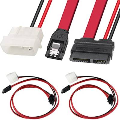 Xiatiaosann Slimline SATA Stecker, 15-pin(7+6) SATA DVD Laufwerk Datenkabel Stromkabel auf Molex 4-pin + 7-pin SATA, Laptop-DVD-Laufwerk zum Desktop-Adapter, 2 Stück von Xiatiaosann