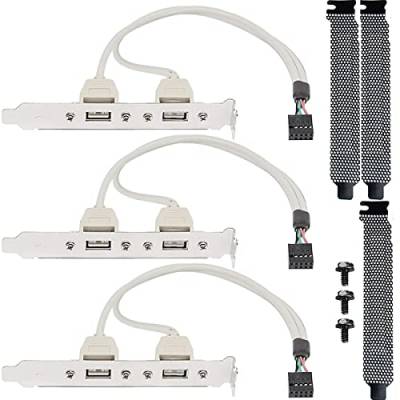 Xiatiaosann USB 2.0 Mainboard 9-pin auf Typ A Slotblech Kabel, 3 Stück Adapter Stecker Motherboard 10-pin Buchse auf 2x USB A Buchse für PC Case, mit PCI-Steckplatzabdeckung Staubfilter von Xiatiaosann