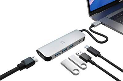 XtremeMac USB C Adapter, 5 Port Aluminium USB C Hub mit HDMI 4K Adapter, 3 USB 3.0 Anschlüsse, Typ C PD 60 W (20V, 3A) für MacBook Air Pro 2015/2016/2017/2018/2019/2020 und mehr Type-C Geräte (Silber) von XtremeMac