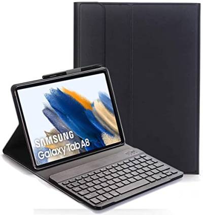 YHFZR Tastatur Hülle for Samsung Galaxy Tab A8 2021 - (QWERTY Layout), Ultradünn Flip Entfernbar Drahtloser Keyboardständer Ledertasche für Samsung Galaxy Tab A8 SM-X200/205 10,5 Zoll, Schwarz von YHFZR