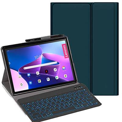 YHFZR Tastatur Hülle für Lenovo Tab M10 Plus 3rd Gen, [Deutsches QWERTZ] Slim Hülle mit 7 Farben Beleuchtung Kabellose Tastatur Schützhülle für Lenovo Tab M10 Plus 3rd Gen 10,6'' TB-125/128FU, Grün von YHFZR