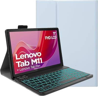 YHFZR Tastatur Hülle für Lenovo Tab M11, [QWERTY Layout] Slim Hülle mit 7 Farben Beleuchtung Kabellose Tastatur mit Schützhülle für Lenovo Tab M11 TB330FC 11 Zoll, Blau von YHFZR