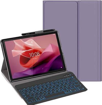 YHFZR Tastatur Hülle für Lenovo Tab P12 12,7'', [QWERTY Layout] Slim Hülle mit 7 Farben Beleuchtung Kabellose Tastatur mit Schützhülle für Lenovo Tab P12 12,7 Zoll 2023, Lila von YHFZR