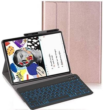 YHFZR Tastatur Hülle für Samsung Galaxy Tab S6 Lite, [Deutsches QWERTZ] Hülle mit 7 Farben Beleuchtung Kabellose Tastatur mit Schützhülle für Samsung Galaxy Tab S6 Lite 10,4'' P620/P619, Roségold von YHFZR