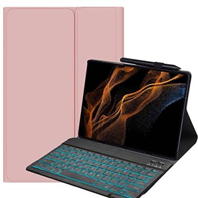 YHFZR Tastatur Hülle für Samsung Galaxy Tab S8 Ultra, [Italiana Layout] Slim Hülle mit 7 Farben Beleuchtung Kabellose Tastatur mit Schützhülle für Samsung Tab S8 Ultra 14,6'' X900/X906, Rosa von YHFZR